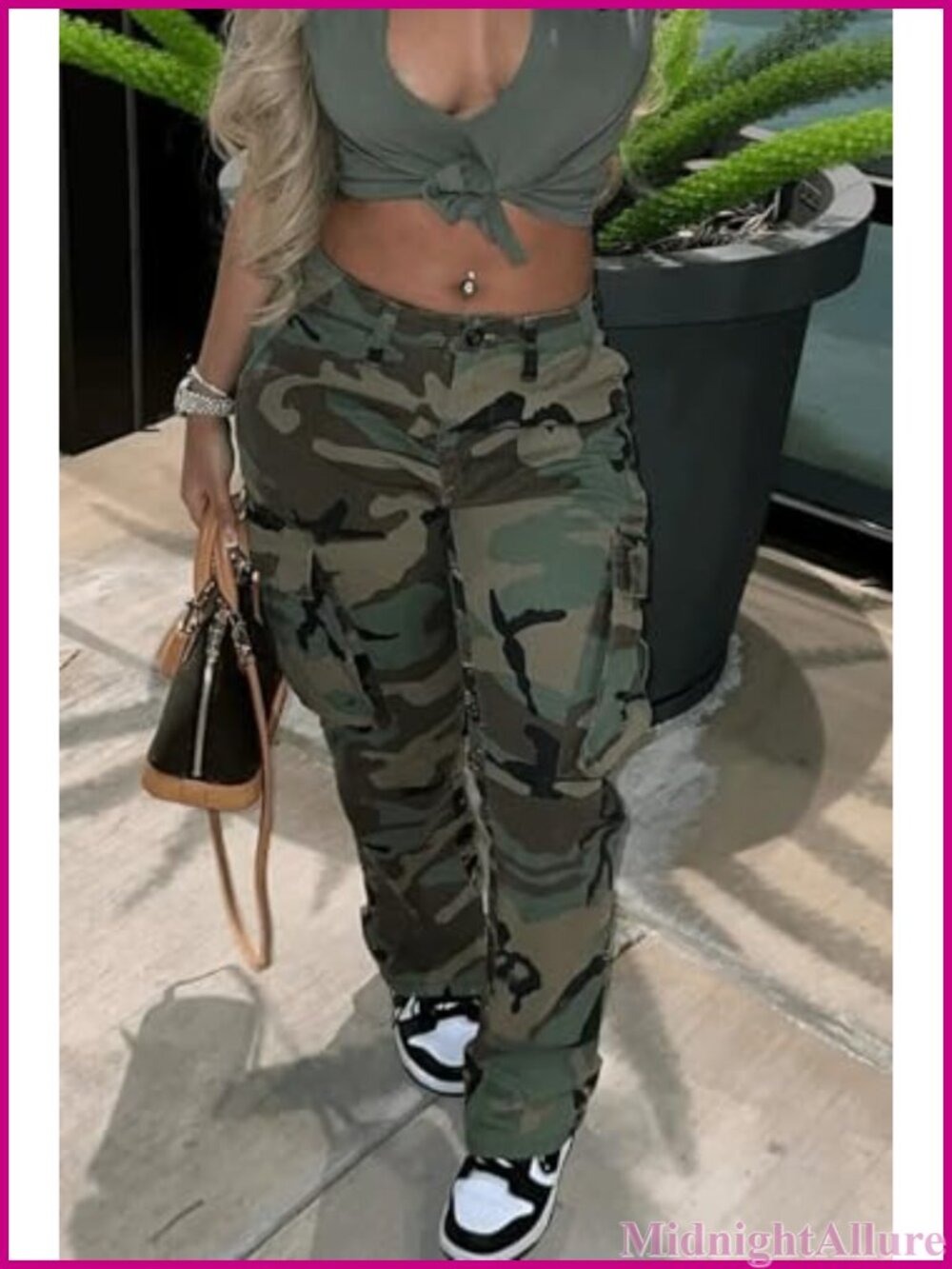 Women's Camo Cargo Pants with Pockets Casual Outdoor - Picture 3 of 4